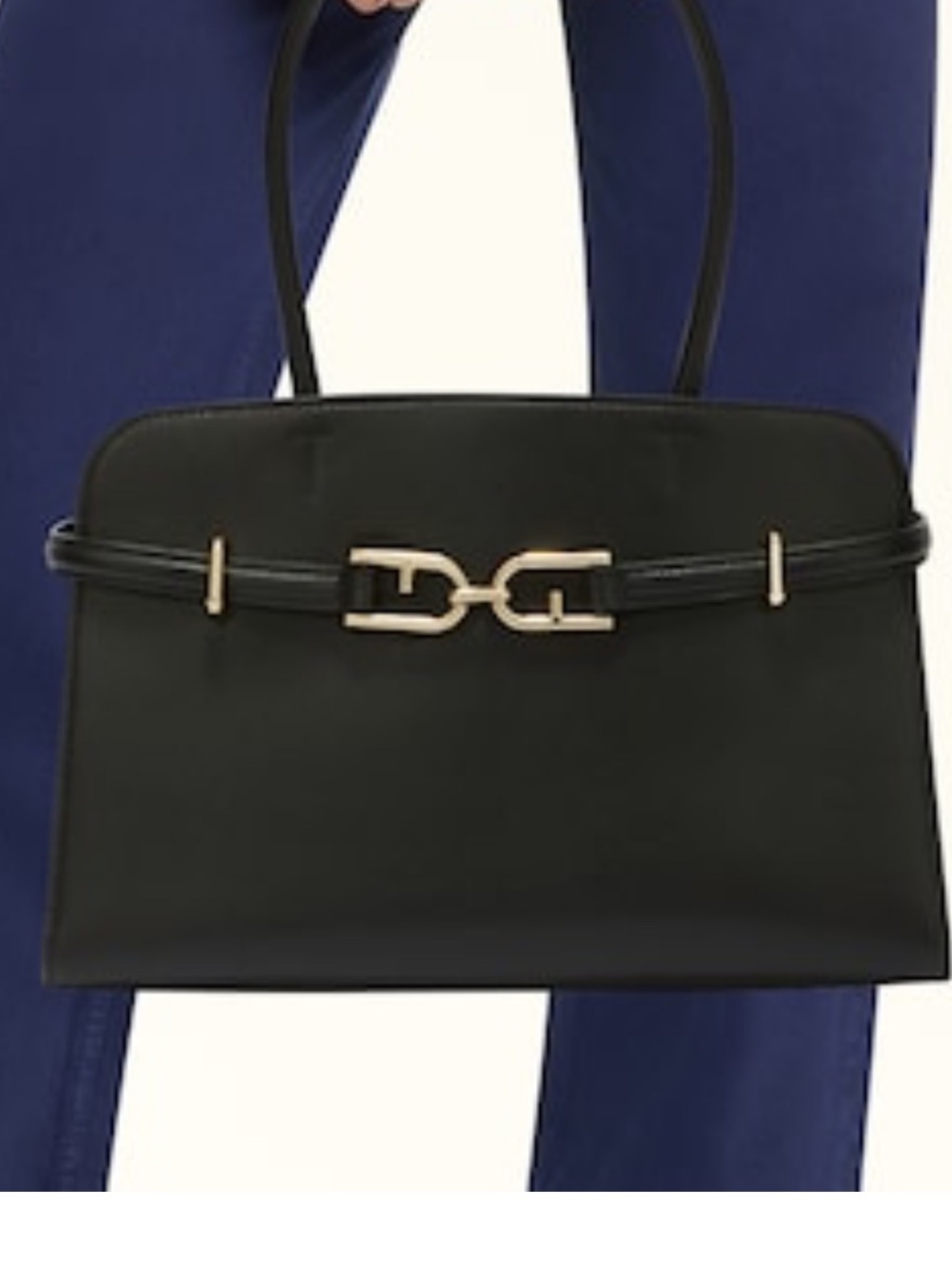 Furla Black Shoulder Tote with Gold Buckle Detail